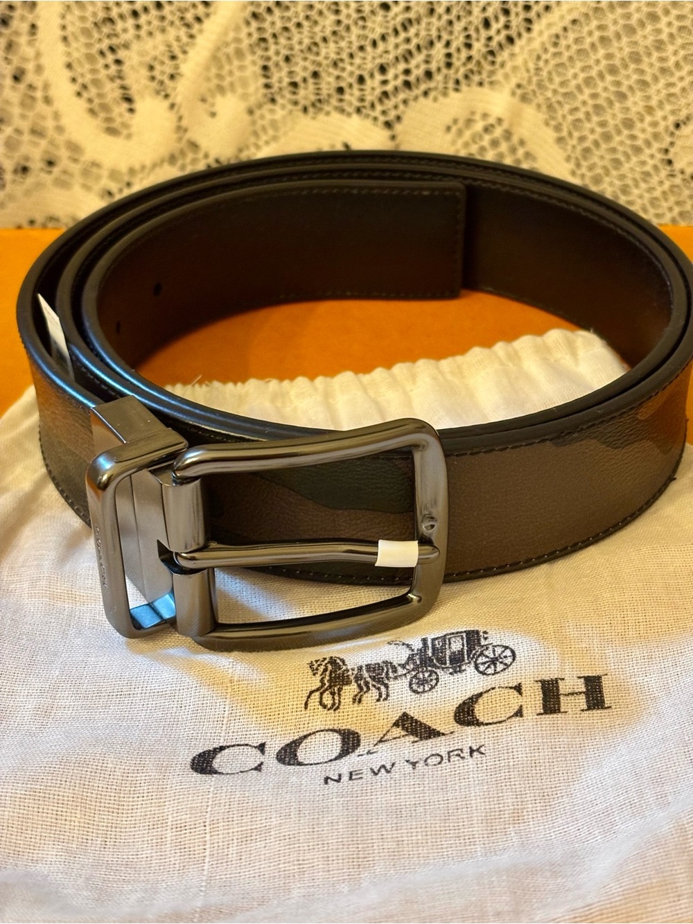 NWT Coach Wide Harness Cut-To-Size Reversible Camo Coated Canvas Belt F56160